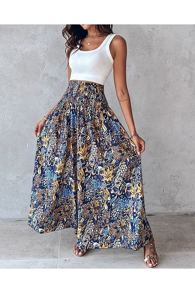 Viyamo New Season Women's High Waist Elastic Patterned Single Jersey Trousers