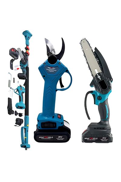 Blasko Scissors + Electric Chainsaw + Telescopic Arm Set 36V, 2 Batteries 8Ah, Gardening