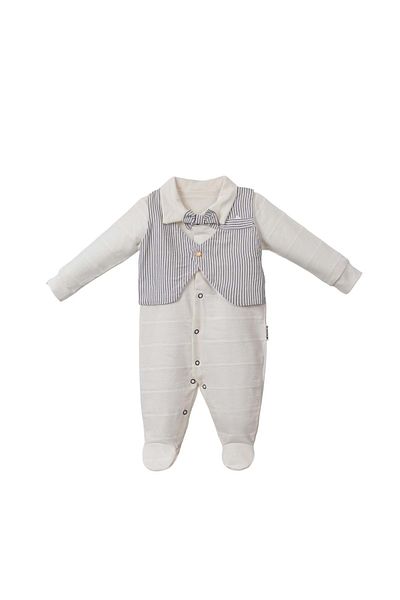 NECİXS BEBEE Striped Vest with Bow Tie Jumpsuit Navy Blue
