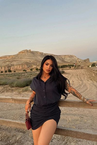 MOZENA Striped Mini Shirred Shirt Dress