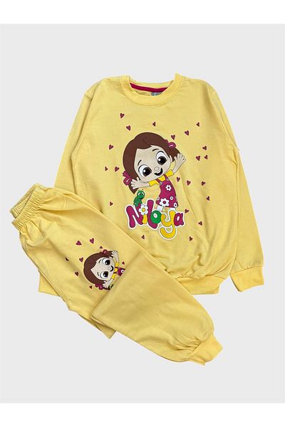 ALİŞ KİDS Girls' Cotton Yellow Seasonal Long Sleeve Pajama Set
