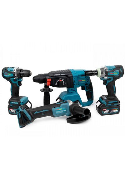 Blasko Set 4 Piese cu 2 Acumulatori: Bormasina Impact+Flex+Autofiletanta+Ciocan Rotopercutor, 24v/5ah