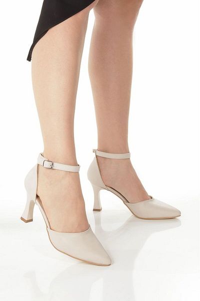 YASEMİN Women's Beige Skin Ankle Strap Stiletto Classic Heeled Shoes - Alya