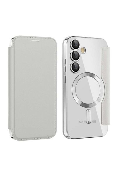SKYDDAR INNOVATION Case for Samsung Galaxy S23 FE, SmartMag Book, Magsafe, RFiD, Card Holder, sticker set, Gray