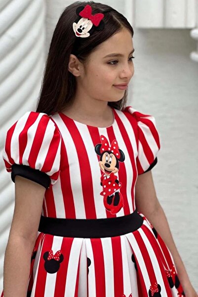 Riccotarz Girl's Red Dress with Mc Monkey Printed Stripe and Stripe Detail