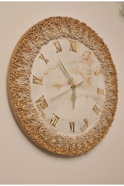 SART Creative Ceas Elegant De Perete Unicat Decorativ - Diametru 40 Cm, Pietre Naturale, Epoxidice