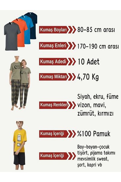 Yiğit Kumaş Tok Single Jersey Fabric Combed Cotton Set, 10 Pieces between Sizes 80-85 cm