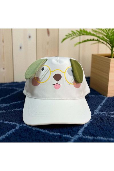 Balgüneş Tekstil 1/3 Years Old Boy's Hat with Glasses and Dog (48-50 cm) White