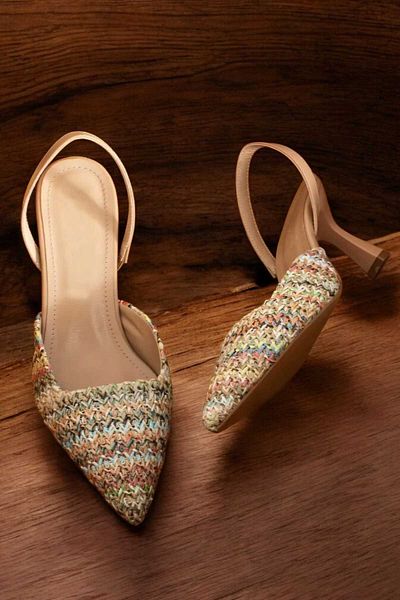 AYENDE MODA Women's Stiletto Thin Toe Multicolor Straw Slingback Heels