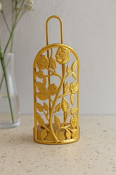 NazeL Store Gold Color Rose Motif Decorative Paper Towel Holder / Napkin Holder