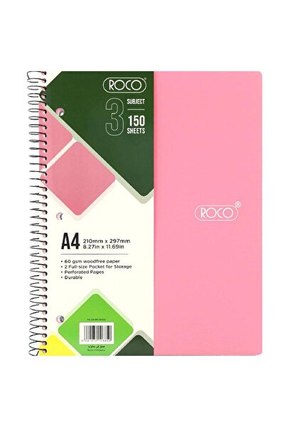 Roco دفتر ملاحظات نيون A4، 150 ورقة مسطرة باللون الوردي