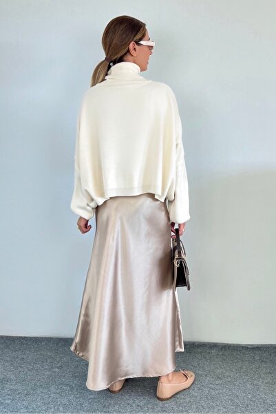 Ritnice Fusta maxi din satin auriu cu talie elastică Luna