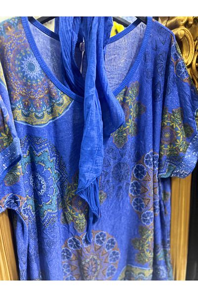 Butik Ayseba Italian Blouse Tie Dye Pattern Sequin Detailed Blouse with Shawl