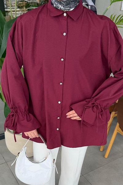 lamelif Sleeve Tunnel Rope Detailed Shirt Burgundy