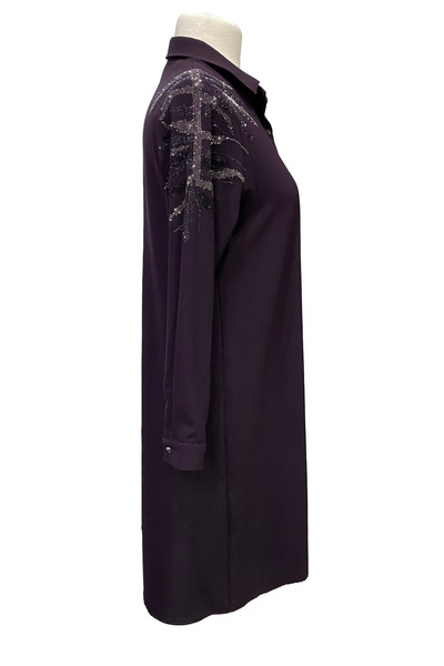 Giyinen Mağazaları Мурдем Хума Сорочка з коміром, вишукана, з каменями, на ґудзиках, крепова туніка