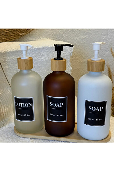 ARVALE Bamboo Based 3-Piece Liquid Soap and Lotion Bottle Set Soap Dispenser | 500ml