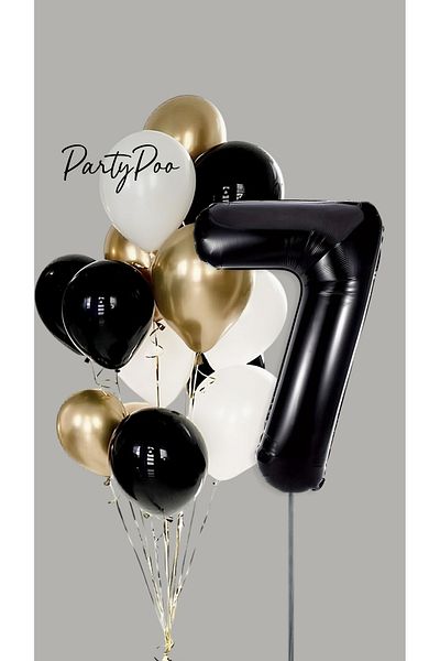 PartyPoo Black Number Foil Gold Metallic Balloon Set of 10 Birthday Balloon Set