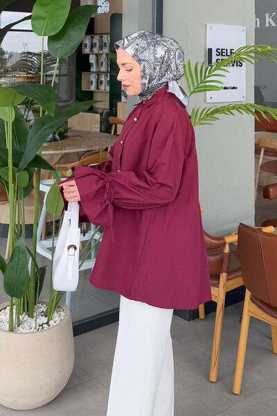 lamelif Πουκάμισο με λεπτομέρεια με κορδόνι με μανίκια Claret Red