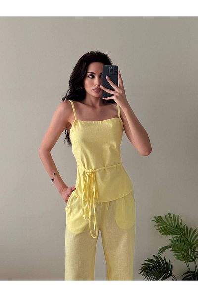 LOCH BUTİK Women's Yellow Tie-Up Strap Double Suit