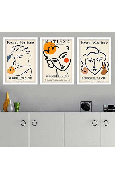 Henri Matisse | Çerçeveli 3'lü MDF Sanat Tablosu | Modern Ev Ofis Dekorasyonu |