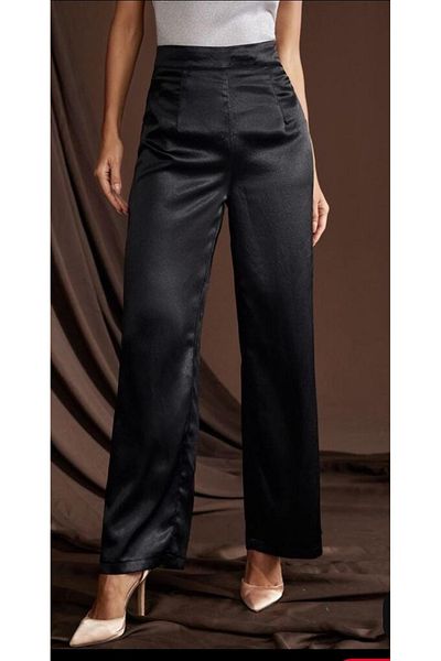 Nsb Tasarım Black Satin Wide Leg Pants