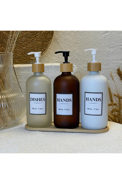 ARVALE Bamboo Based 3-Piece Liquid Soap and Lotion Bottle Set Soap Dispenser | 500ml
