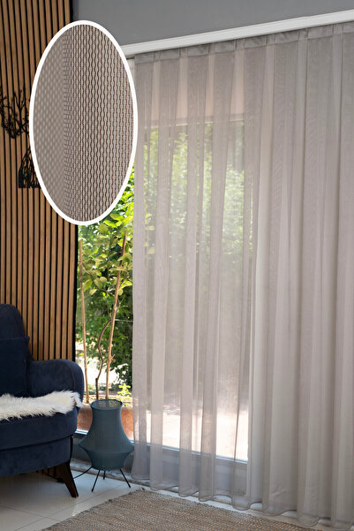 Elen's Modern Dökümlü Saloın Tül Perde Açık Kahverengi Krem Beyaz Ütü İstemez...