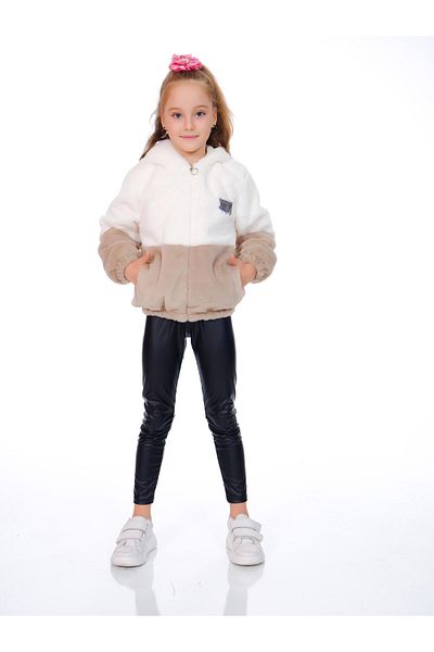 Kamex Two Color Plush Coat with Zipper and Welsoft Inside Beige White