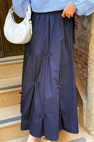 lamelif Bow Skirt Navy Blue