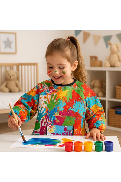 zola Waterproof painting apron 4-6 years, adjustable, elastic cuffs, pocket, 60x45 cm, sleeve 48 cm