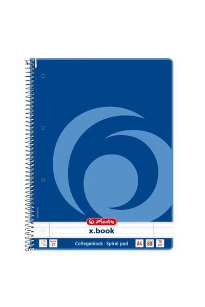 Herlitz College Spiral Notebook A4, Color Blue, Material Paper, 80 Sheets, Ruled Format