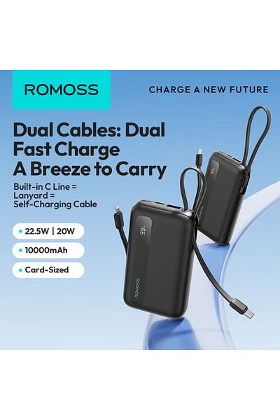 Romoss Power Bank 10000mAh, PD22.5W Fast Charging, 4 Outputs, for iPhone 12-16