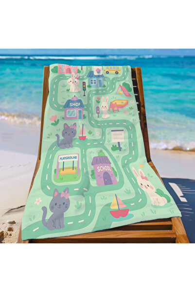 Piloji Road Patterned Animal Play Towel - Beach Towel - 90X 150 cm
