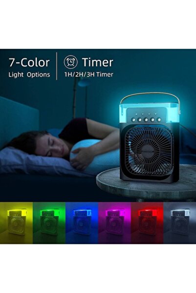 OEM Mini Aer Conditionat Portabil 3 in 1 – Ventilator cu Apa, Umidificator si Lumina LED RGB, 7 Culori