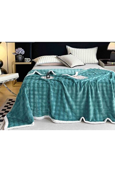 OEM Soft and fluffy cocolino blanket with white border 200x230cm, 2 Persons, MS STAR, Turquoise