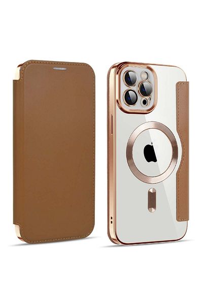 SKYDDAR INNOVATION Husă pentru iPhone 11 Pro Max, SmartMag Book, Magsafe, RFiD, suport pentru carduri, set de autocolante, maro