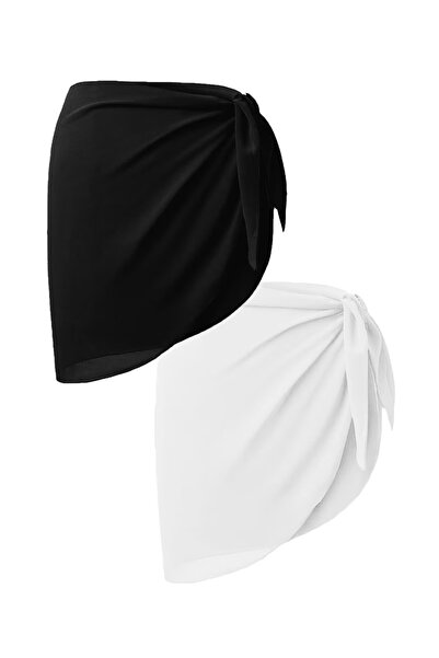 StarStalıa 2’li Plaj Pareo Şifon Siyah Ve Beyaz Set 150x50 CM