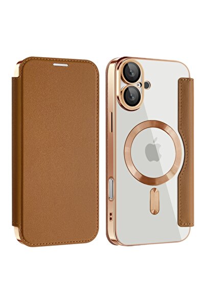SKYDDAR INNOVATION Θήκη για iPhone 16, SmartMag Book, Magsafe, RFiD, Θήκη καρτών, σετ αυτοκόλλητων, καφέ