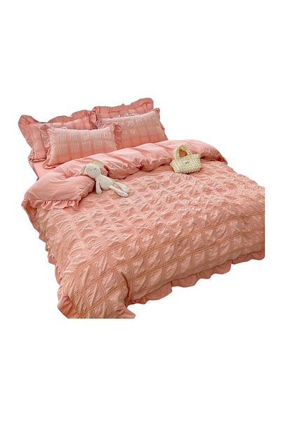 OEM Lenjerie Creponata de pat dublu, Bumbac, 6 piese, 2 persoane