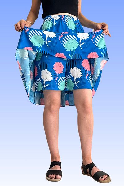 SHE BEST Viscose Fabric Midi Length Flower Patterned Women's Shorts Skirt