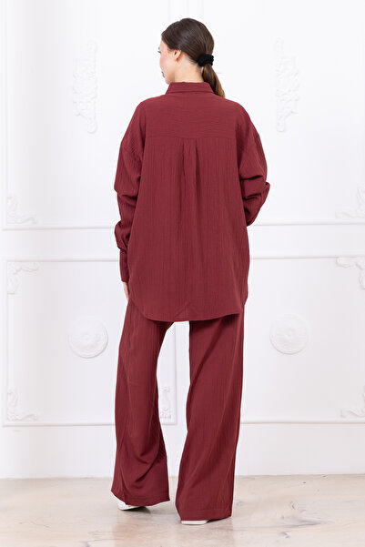 Meşe Moda Seersucker Women's Shirt Pants Double Set