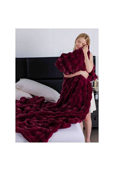 OEM Lux Blanket for Double Bed with Zipper, Artificial Rabbit Fur, 2 Persons, MS STAR, 200x230cm, Burgun