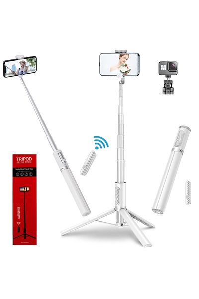 RaSteff Selfie Stick Multifunctional RaSteff™, 30cm-150cm, Trepied, Bluetooth, Compatibil iOS/Android, Alb