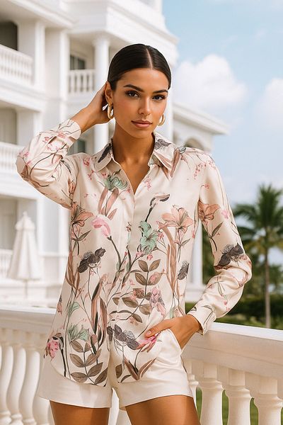 Rich Cămașă slim fit pentru femei din satin cu design detaliat cu nasturi ascunși