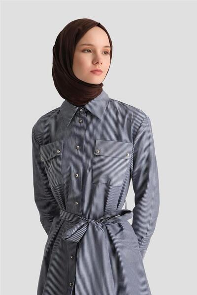Armine Kuşaklı Çizgili Tunik 25Y4618 Lacivert