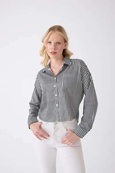 fumel Black Pocket Striped Short Shirt