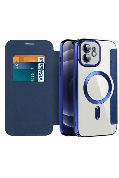 SKYDDAR INNOVATION Husă pentru iPhone 12, SmartMag Book, Magsafe, RFiD, suport pentru card, set de autocolante, albastră