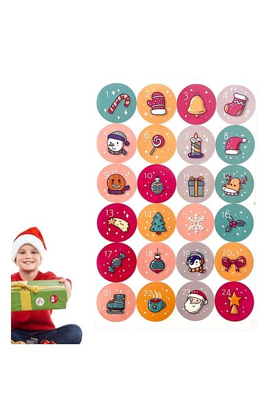 dalip Foaie cu autocolante, pentru calendar de Advent DIY, 4,5 cm, pentru Crăciun, 24 de bucăți, Modul 3, Multicolor
