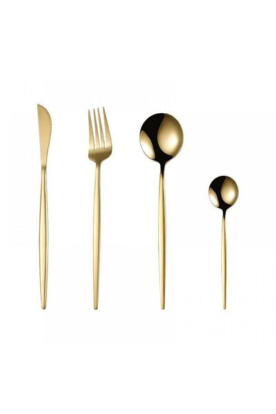 wei Golden Cutlery Set for 6 People, 24 Pieces with Holder, MS STAR