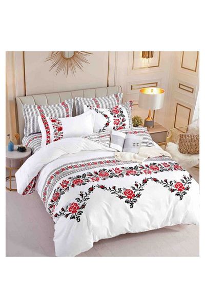 OEM Elegant 6-Piece Double Bed Linen Set, Cotton Finet, Elastic Bed Sheet 180x200cm, 4 Pillowcases, Duve